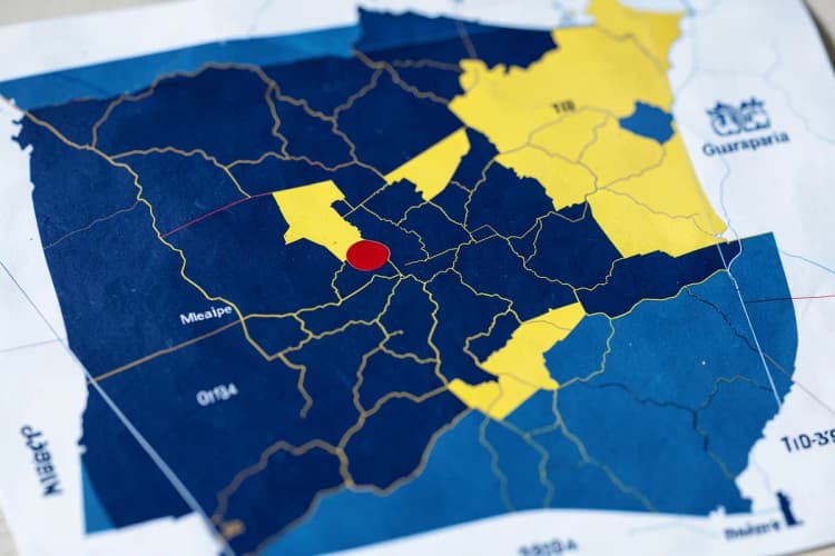 Um mapa mostrando as áreas de cobertura de um serviço de táxi dog em Meaípe e Guarapari