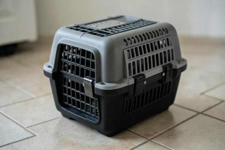 Caixa de transporte para animais com ventilação.