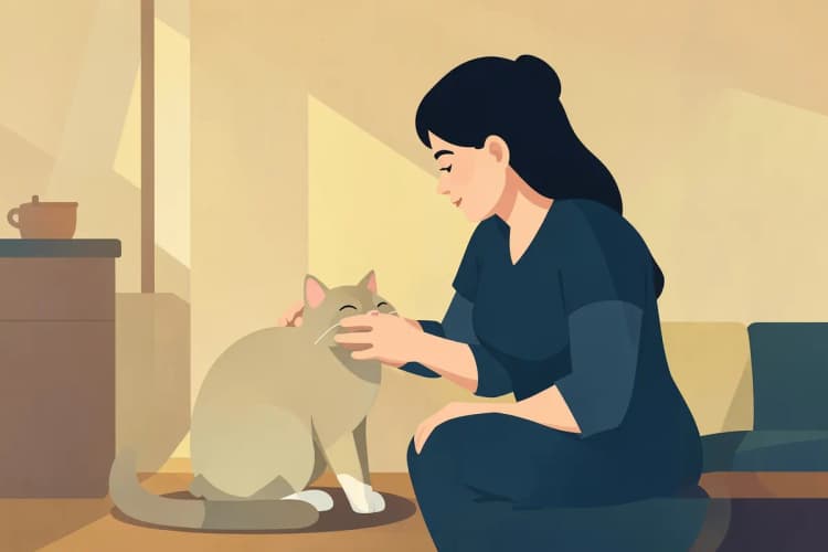 Dona acariciando gato após banho e tosa