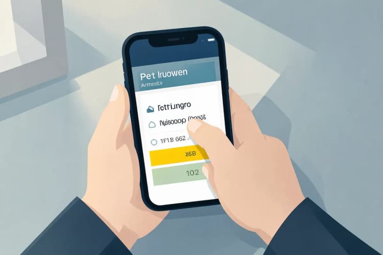 Mão segurando celular com tela de agendamento pet shop