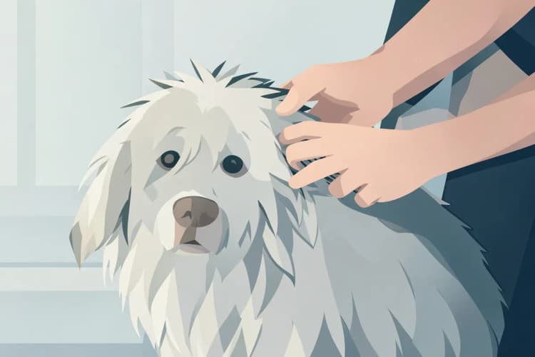 Cachorro sendo escovado após o banho