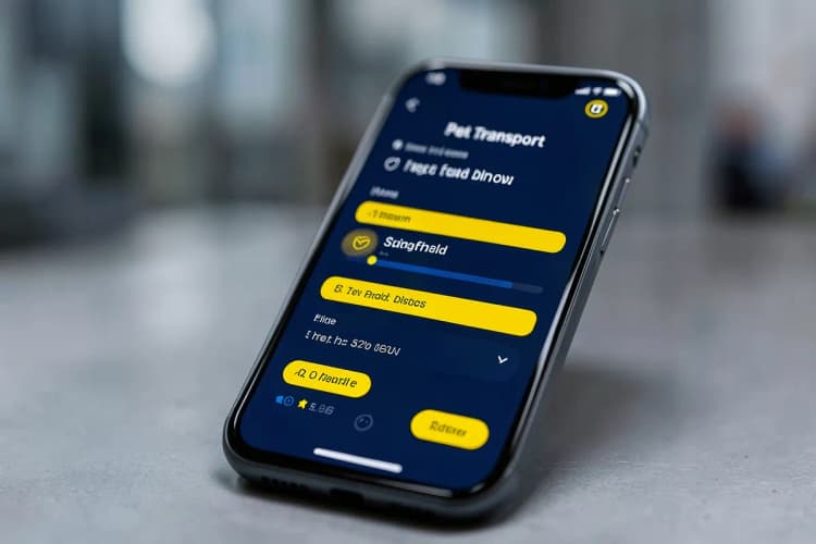 Um celular exibindo um aplicativo de agendamento de transporte de pets
