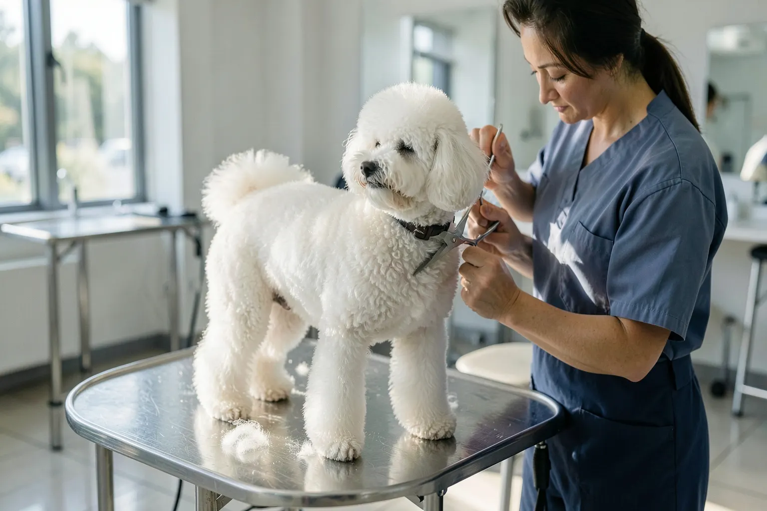 Cachorro sendo tosado em um pet shop
