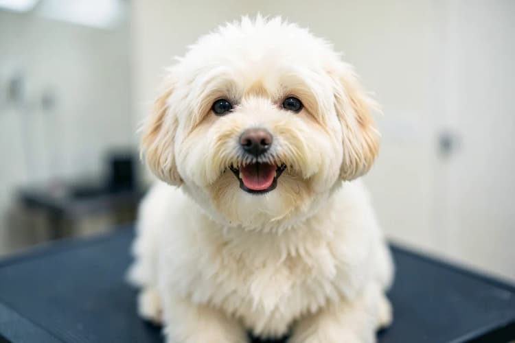 Cachorro feliz após banho e tosa