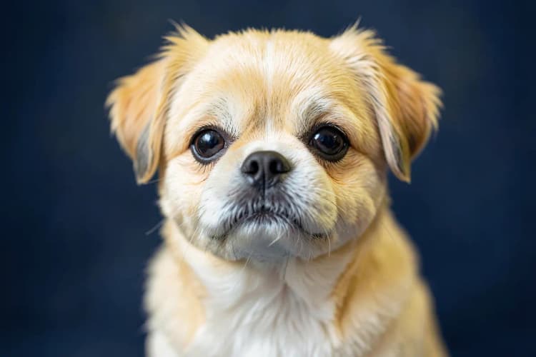 Um Shih Tzu com pelo curto e aparado, mostrando o rosto redondo e os olhos expressivos.