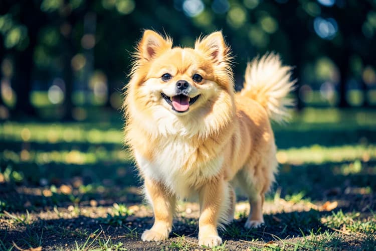 Um Shih Tzu com um sorriso encantador e o pelo bem cuidado, pronto para um passeio.