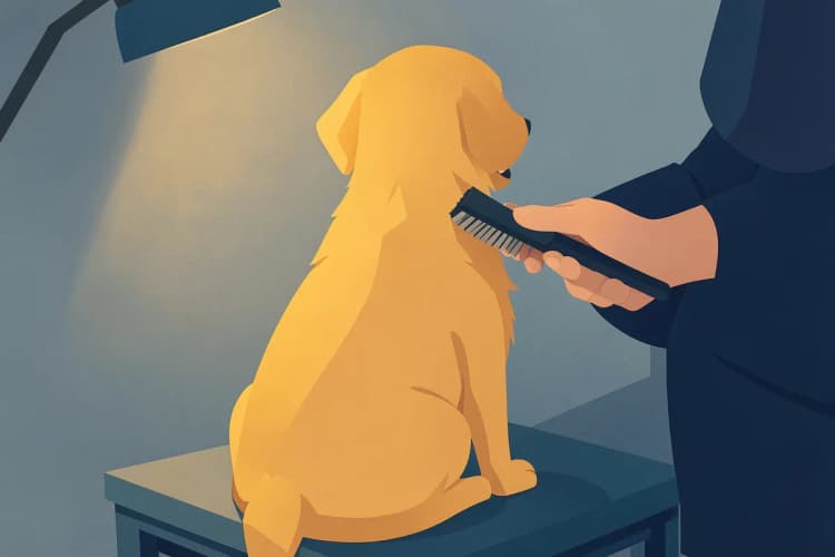 Cachorro sendo escovado após o banho