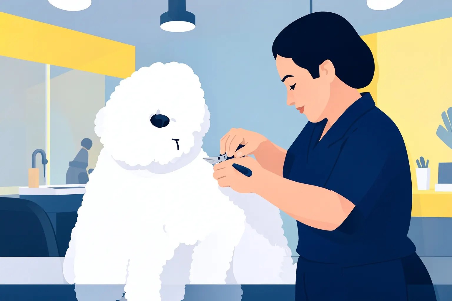 Cachorro poodle sendo tosado higienicamente por um profissional em um pet shop em Guarapari