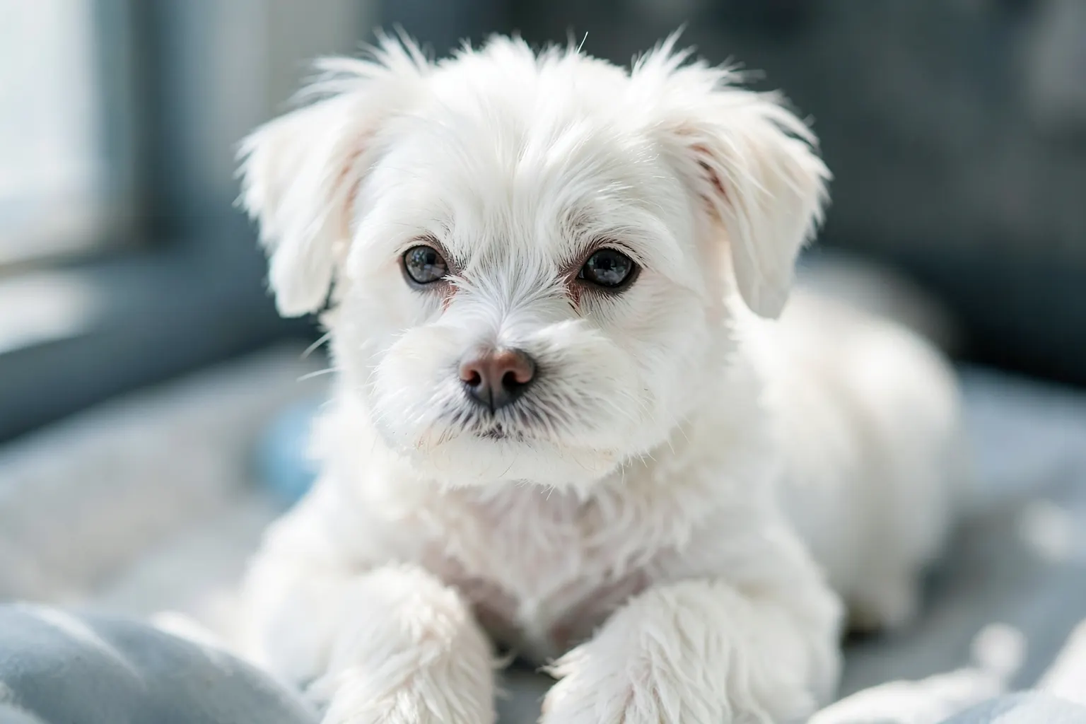 Cachorro com pelo tosado higienicamente, mostrando a região íntima e patas com pelos curtos